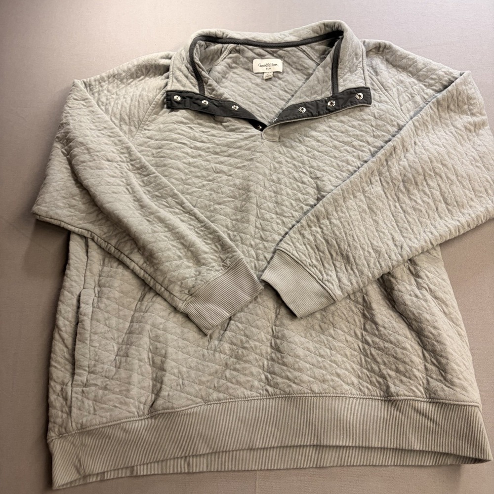 Goodfellow & Co Mens XL Quilted Snap Pullover Sweatshirt Gray